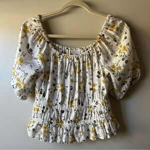 Abound Boho Cottagecore Elastic Scoop Neck Peasant Floral Top Size M Smocked